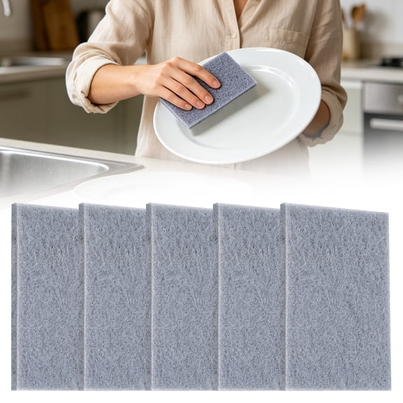 5-Pack Grey & White Scouring Pads, Non-Scratch Kitchen Cleaning Scrub Pads, Reusable Dishwashing & Pot Cleaning Pads for Household Kitchen Utensils, Grey Scrub Pads for Dishes 5.31×3.54 in