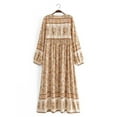 thumbnail image 2 of Boho Vintage Women Long Sleeve Floral Print Tie Neck Beach Bohemian Maxi Dress Ladies Rayon Cotton Summer Sundress Robe, 2 of 6
