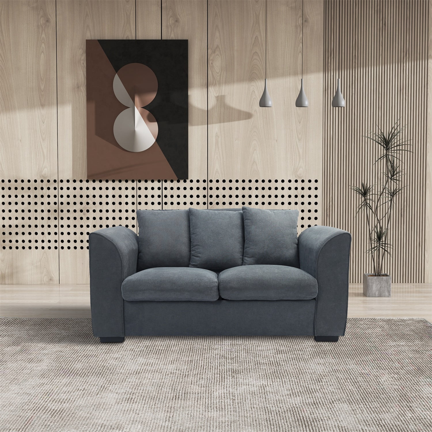 Kadyn Upholstered Fabric Sofa, Modern Upholstered Linen Fabric Sofa with pillow, Fabric Sofa Couch for Living Room, Dark Grey