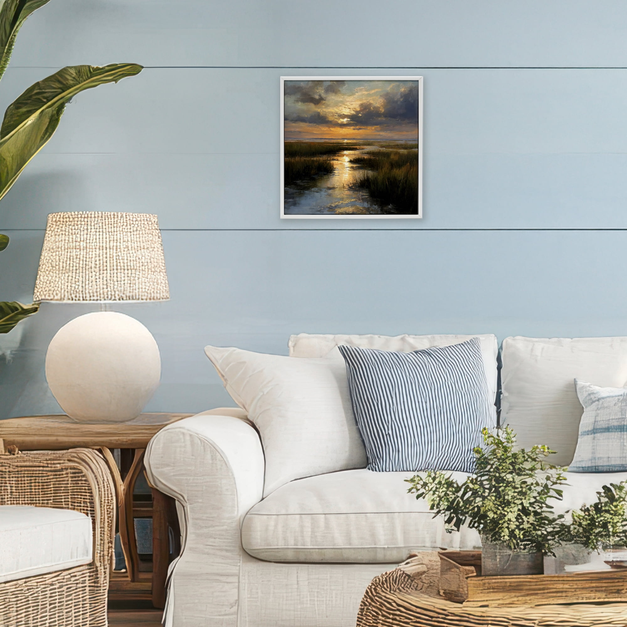 Stupell Industries Sunset Over Marshland White Framed Giclee Art, design by Petal Prints Design