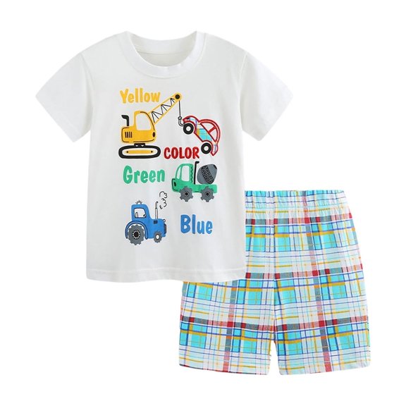 CUZIBR Child Stylish Boys Graphic Print O-Neck Short Sleeve T-Shirts Shorts Outfit Sets Casual Summer Two Piece Toddlers Kids Clothing Sets,White,6-7 Years