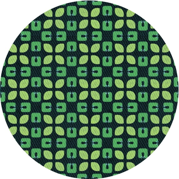 Ahgly Company Machine Washable Indoor Round Transitional Deep Teal Green Area Rugs, 3' Round