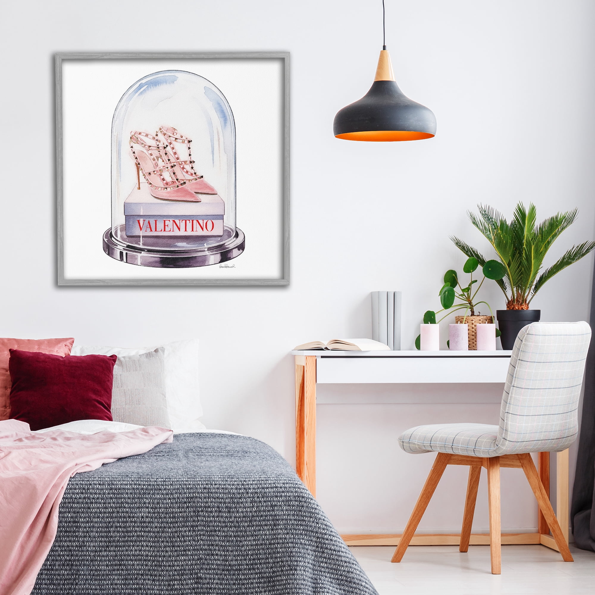 Stupell Industries Pink Heels in Bell Jar Gray Framed Giclee Art, design by Amanda Greenwood