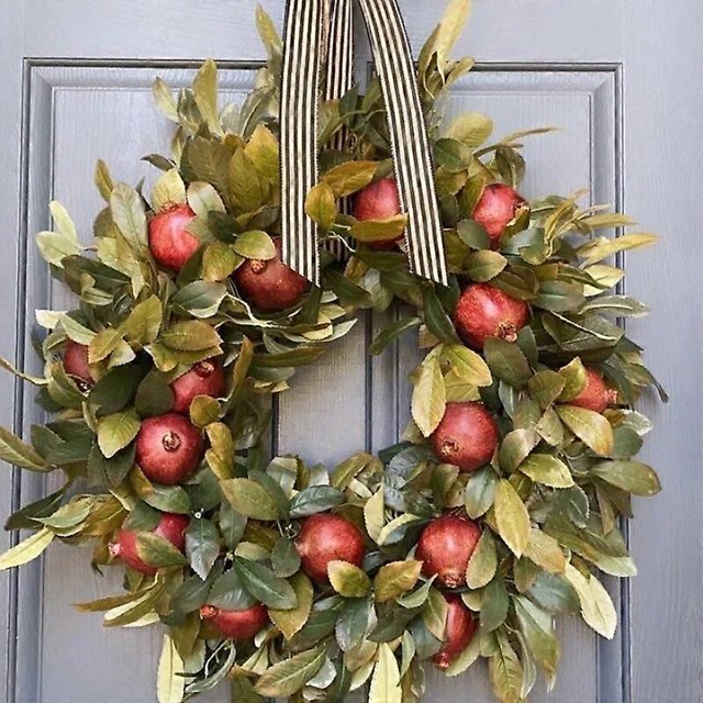 45CM Autumn Pomegranate Wreath Farmhouse Harvest Festival Decorative Garland Christmas Door Window Plastic Garland Pendant