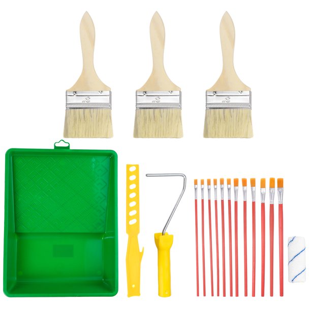 19uds Pintura Rodillo Kit, Pintura Suministros Herramientas, 8" Pl?stico Bandeja, 4" Pintura Rodillo, Marco, Pintura Agitar Palo, 3" Grosor Qu?mica Fibra Pintura Cepillos Unique Bargains kits de herramientas de pintura