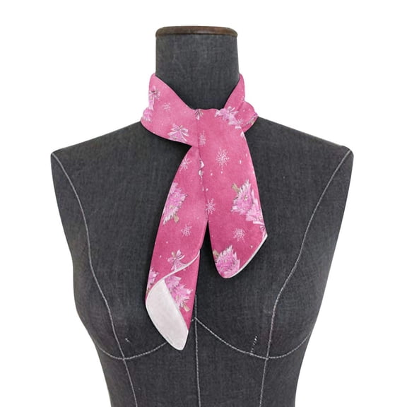 Square Scarf 24x24 Inch Cute Pink Christmas Trees Pattern Silky Satin Sun Protection Neck Scarf for Women Multi-Purpose Head Wrap Bandana for Hair Bag Decoration