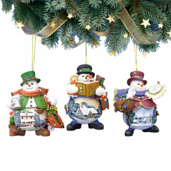 The Ashton-Drake Galleries Memories of Christmas Snowman Ornament Collection Issue #7 Set of 3 Christmas Decoration by Thomas Kinkade 4-inches