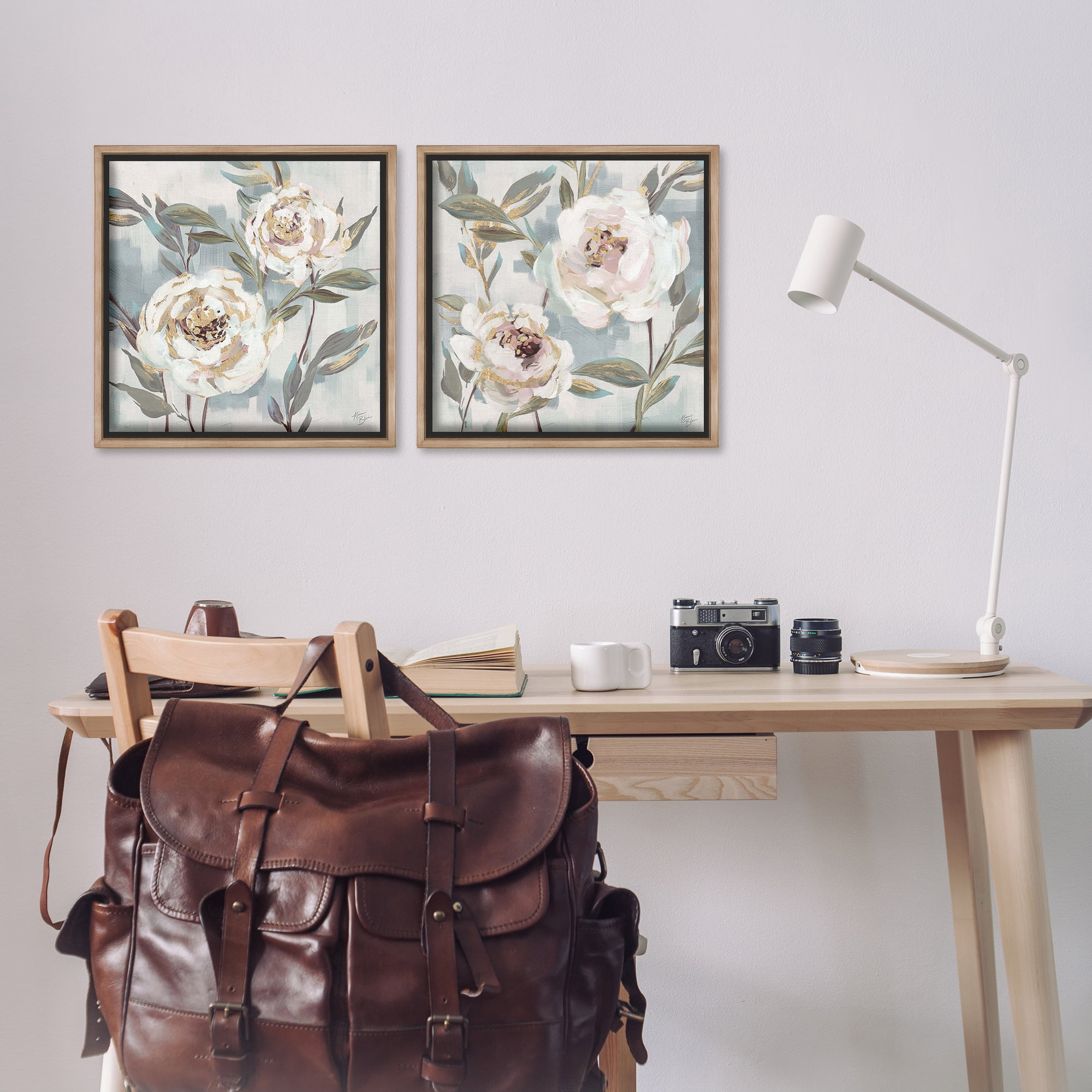 Stupell Industries Country Antique Blossoms Plants & Flowers Painting Brown Floater Framed Canvas Art Print Wall Art, 18 x 18, Set of 2