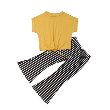 

Binpure Baby Girls Summer Clothes Sleeve T-shirt+Stripe Bell-bottomed Pants