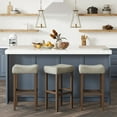 thumbnail image 2 of Nathan James Hylie Nailhead Wood Pub-Height Counter Bar Stool 29" Gray Fabric Cushion Dark Brown Finish, 2 of 7