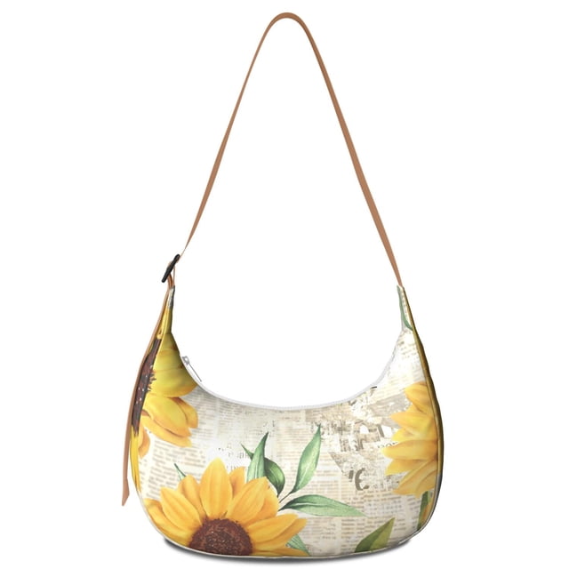 Sac à Bandoulière pour Femmes – Nylon Résistant à l'Eau, Design Floral Tournesol Jaune et Abeille, Style Boho Vintage Rustique, Sac Réglable Durable
