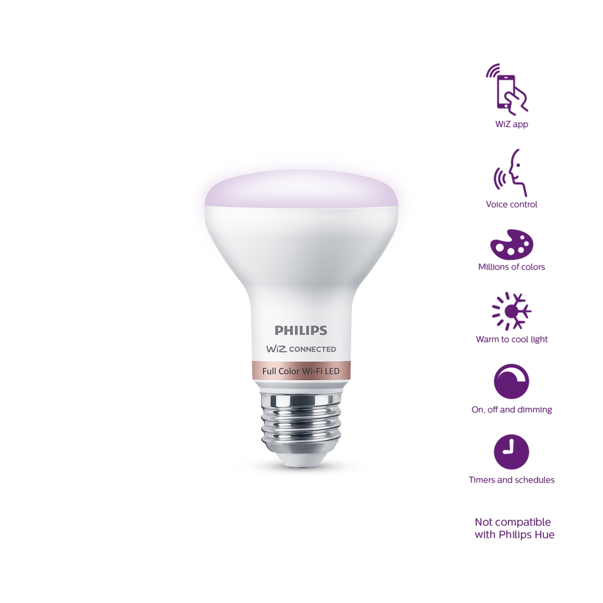 (2 pack) Philips Smart Wi-Fi Connected LED 45-Watt R20 Light Bulb, Frosted Color, Dimmable, E26 Medium Base (1-Pack)