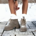 thumbnail image 4 of Womens Winter Boots Lace up Platform Lug Sole Chunky Heel Suede Round Toe Warm Short Snow Booties, 4 of 7