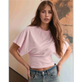 thumbnail image 3 of Chandails pour Femmes Col Ras du Cou T-Shirt à Taille Resserrée Décontracté Manches Courtes Hauts d'Entraînement Couleur Unie T-Shirts Basiques Rose TTTG, 3 of 5