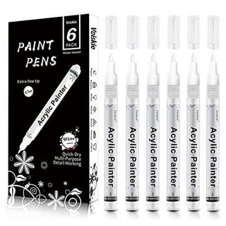 Voiskie White Acrylic Paint Pens (6 Pack) Variety Pack - Extra Fine 0.7mm & Medium Tip 2-3mm - Water Based Paint Markers for Rock PAI