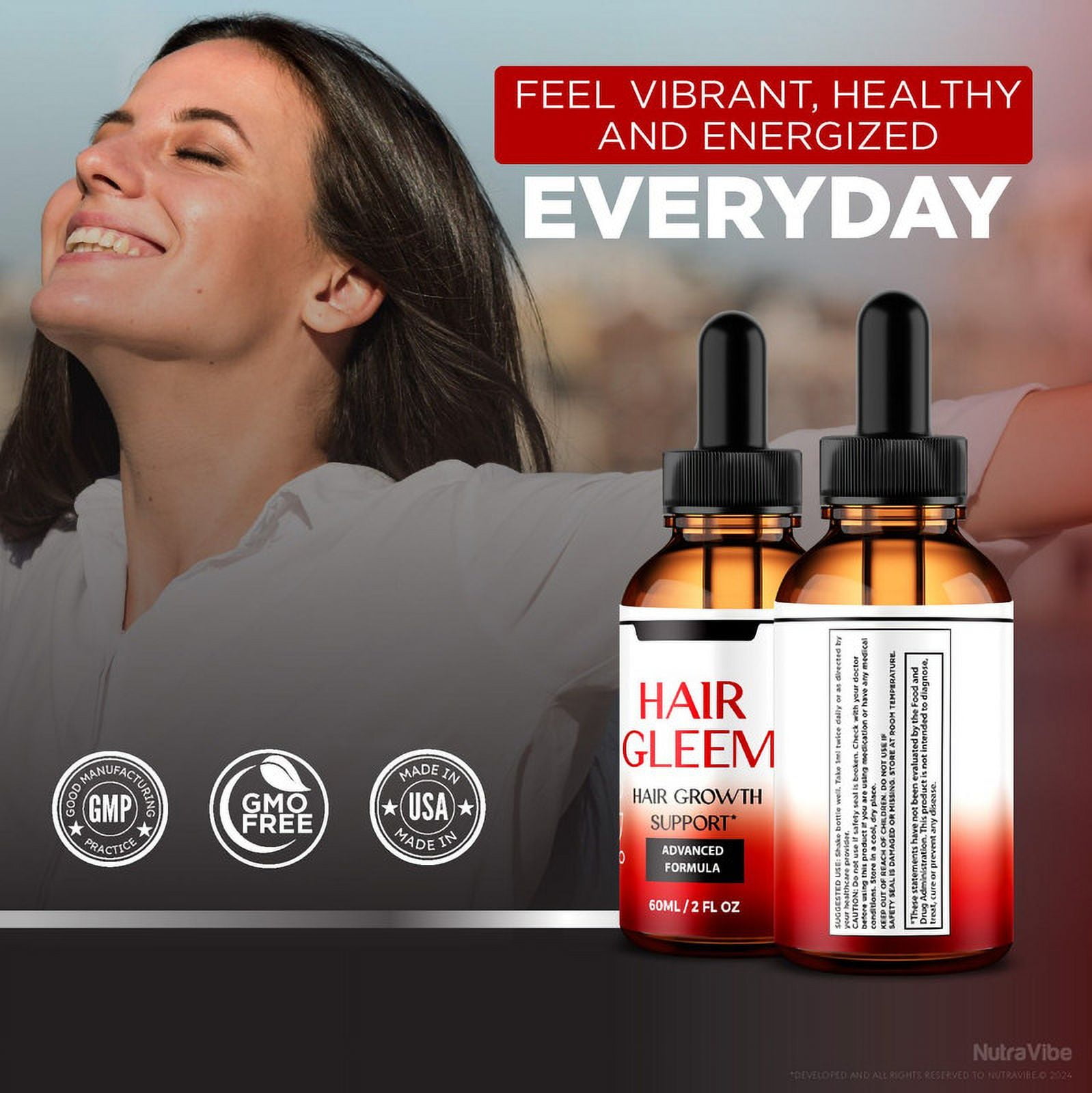 (3 Pack) Hair Gleem Drops, Comprehensive Support For Beautiful Hair, All Natural Liquid Formula For Hair Growth And Healthy Scalp, Official HairGleem, Premium Gotas Review (90 Servings)