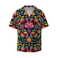 thumbnail image 3 of Balery Colorful Floral Embroidery Mexican Men's Casual Button Down Shirt Short Sleeve Textured Summer Cuban Beach Shirts-Small, 3 of 7