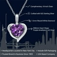 thumbnail image 2 of Gem Stone King 925 Sterling Silver Purple Amethyst and White Diamond Heart Shape Pendant Necklace for Women (1.42 Cttw, Heart 8MM, Gemstone February Birthstone, with 18 inch Chain), 2 of 4