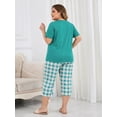 thumbnail image 6 of ValueVibe Women Plus Size Pajama Sets V-Neck Short Sleeve and Capri Pants Loungewear Sets 2 Piece Nightwear, Green Plaid 2XL, 6 of 10