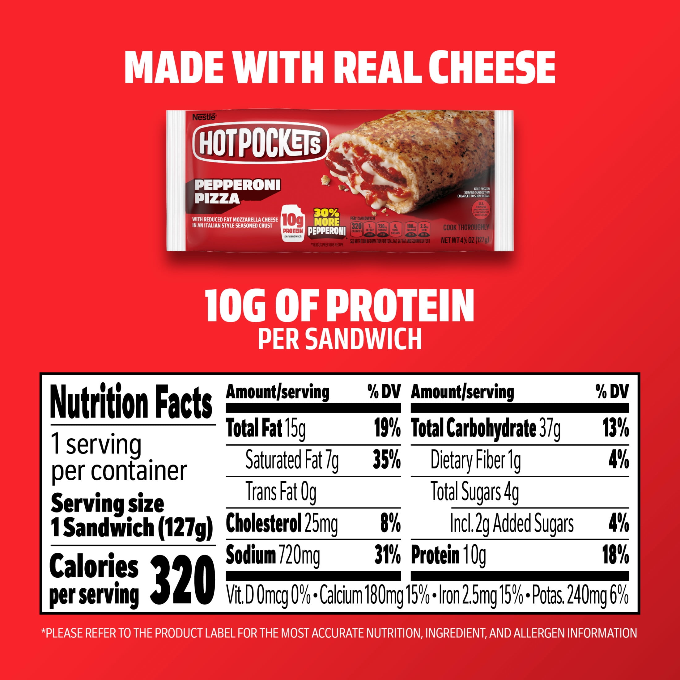 Hot Pockets Pepperoni Pizza Garlic Buttery Crust Frozen Snacks, Pizza Snack Made with Reduced Fat Mozzarella Cheese, 1 Count Frozen Sandwich 4.5 oz