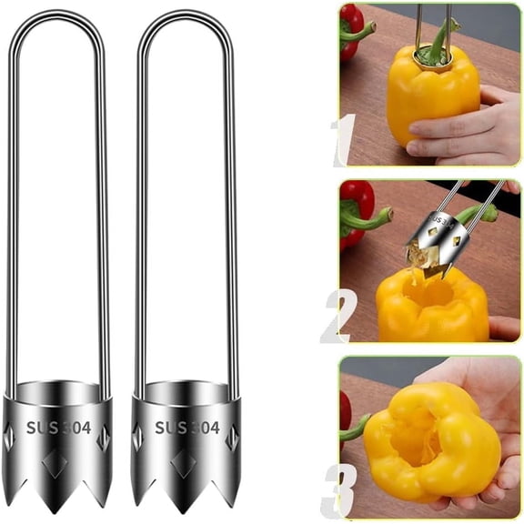 Red Bell Pepper Seed Corer,2025 New Stainless Steel Fruite Corer,Red Bell Peppers Cutter Pepper Seed Remover Tool,For Vegetables Fruit Corer Kitchen Gadget (2 PCS)