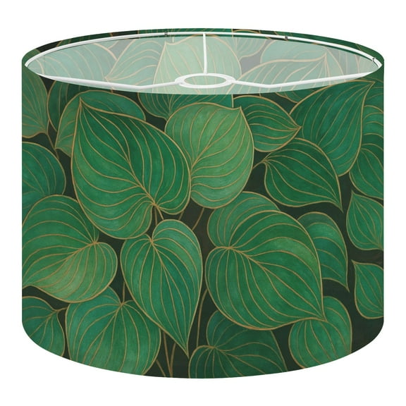 Linen Drum Lampshades drawn emerald green Hosta leaves copper outline 13"x13"x10" Light Shade for Table Lamps Floor Lamps Drum Lamp Shades Lampshade Replacement Assembly Required