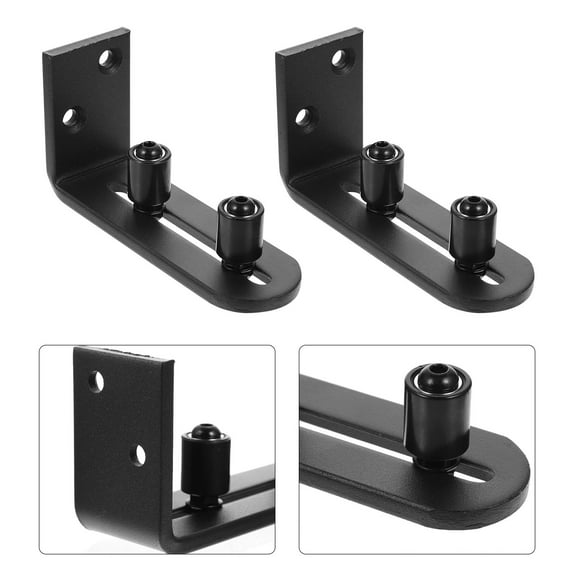 Niceauty 2Pcs Black Adjustable Barn Door Floor Guide Metal Stay Roller Wall Mount