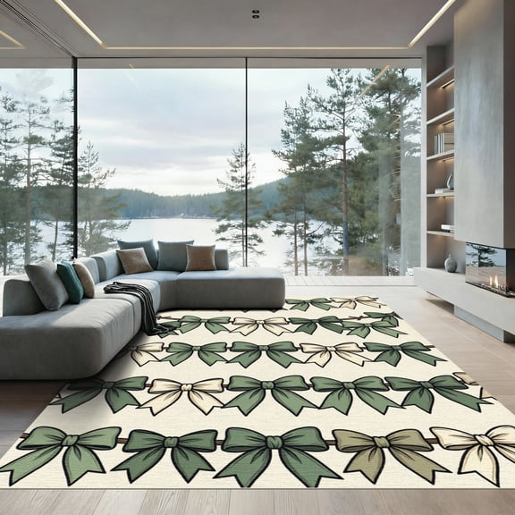 ODIKA 4'x6' Machine Washable Non-Slip Area Rug, Coquette Green High Traffic Rug, Green, 1006446