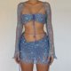 thumbnail image 2 of Conjunto de punto de 3 piezas para mujer: top corto de cuello alto y falda, textura acanalada, hilo de lentejuelas, moderno para fiestas y looks informales., 2 of 4