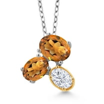 Gem Stone King 925 Silver and 10K Yellow Gold Orange Red Madeira Citrine and White Moissanite Pendant Necklace for Women (2.30 Cttw, Oval 8X6MM, 7X5MM and 6X4MM, Gemstone, with 18 inch Chain)
