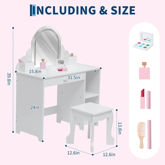 Juego de Tocador y Maquillaje Infantil con Espejo LED | Amplio Almacenamiento | Seguro y Certificado | Regalo Perfecto para Niñas maquillaje Playset