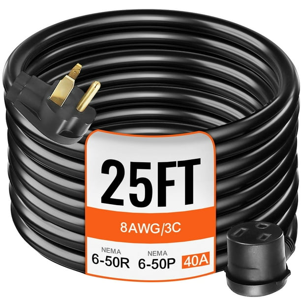 Cable de extensión para soldador VEVOR 40 A 250 V, calibre 8, 25 pies