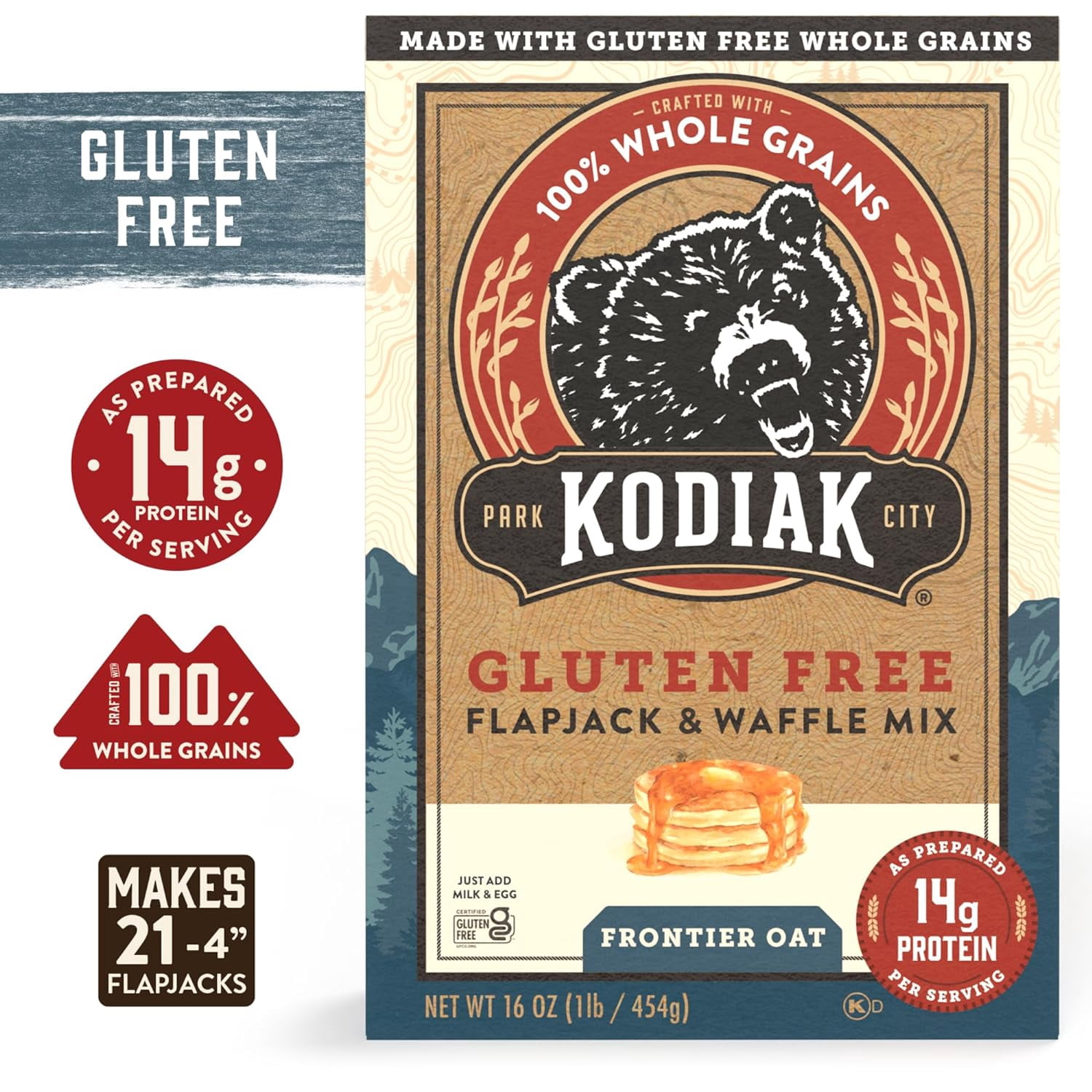 Kodiak Cakes Gluten Free Flapjack, Pancake & Waffle Mix, Frontier Oat, High Protein,100% Whole Grains (Pack of 6)
