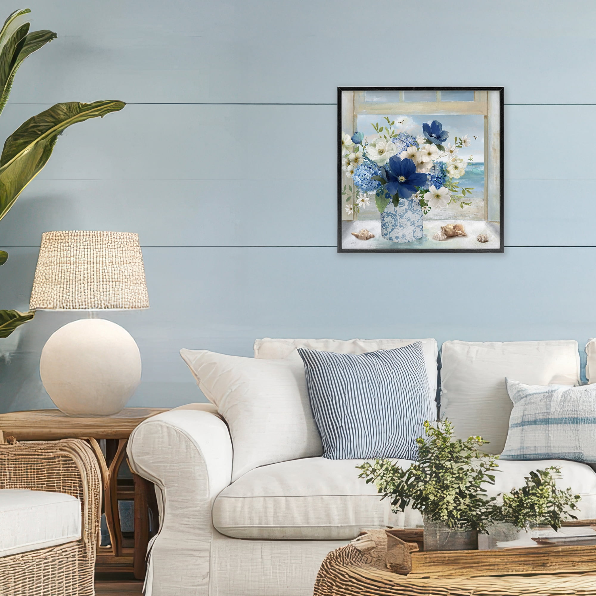 Stupell Industries Seaside Blue & White Arrangement Black Framed Giclee Art, design by Nan