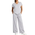thumbnail image 2 of Cadmus 2-Piece Sets for Women Short Sleeve Tops Wide Leg Pants with Pockets, Light Grey, XL, 2 of 9