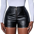 thumbnail image 2 of Shorts for Women Clearance!Yanyanz Women'S Shorts Hot Pants Pu Faux Leather Black Mid Waist Fashion Casual Weekend Elastic Short Comfort Plain Leather Pants for Women Womens Pants Black L, 2 of 9