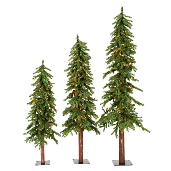 Vickerman 4' 5' 6' Natural Alpine Artificial Christmas Tree Set, Multi-colored LED Lights, Set of 3