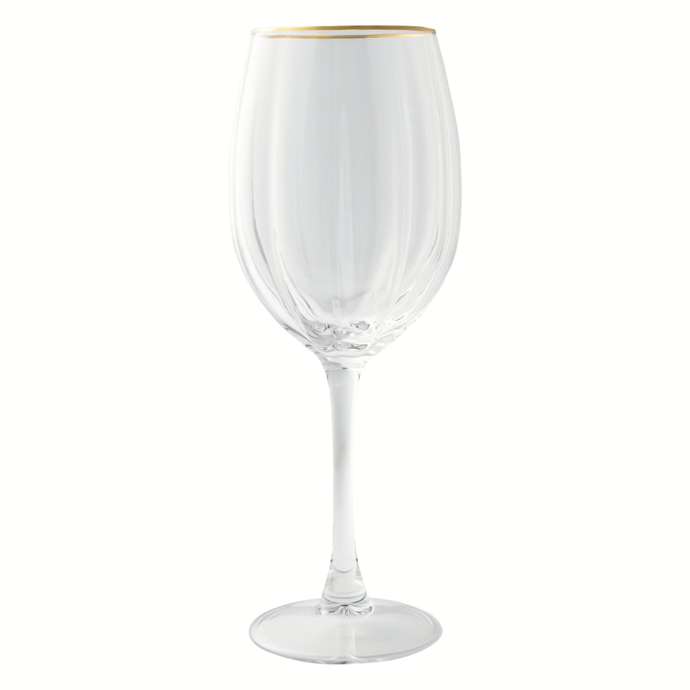 Thyme & Table Scalloped Wine Glasses with Gold Rim, Set of 4