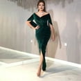 thumbnail image 5 of BAETEUY Lady Evening Dress - Skinny Pleated Off Shoulder Slit Hem Half Sleeves Maxi Dress, 5 of 7