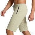 thumbnail image 5 of Besolor Mens Athletic Shorts Knee Length Lightweight Quick Dry Running Workout Drawstring Elastic Waist Shorts with Zipper Pockets(XX-Small,Khaki), 5 of 6