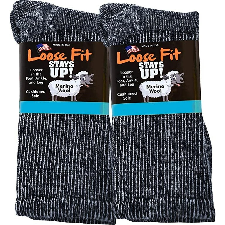 Loose Fit Stays Up Marled Merino Wool Men's and Women's Sock (Pack of 2)  Made in USA 