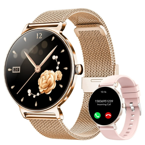 Smart Watch for Women, 1.27" Thin Face Fitness Tracker with Bluetooth Calls(Answer&Make), Smart Watch Fits for Android and iPhone, IP68 Waterproof, 110+ Sport Modes Smartwatch (2 Strap), Pink