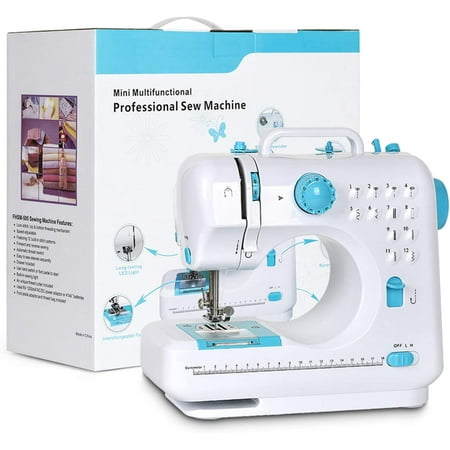 Portable Sewing Machine Double Speeds for Beginner, Kids Sewing Machine with Reverse Sewing and 12 Built-In Stitches, Blue