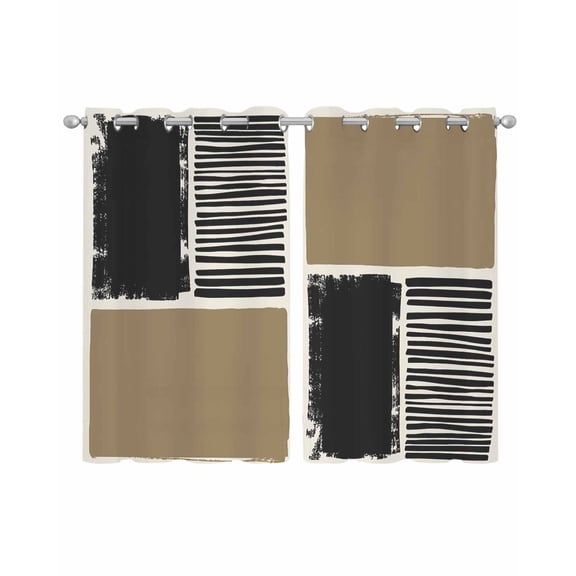 Brown Black Sheer Curtains 39 Inch Length 2 Panels Set for Living Room/Bedroom, Farmhouse Striped Modern Abstract Art Kitchen Curtains Grommet Semi-Sheer Curtains Drapes Window Treatments 27.5"x39"x2
