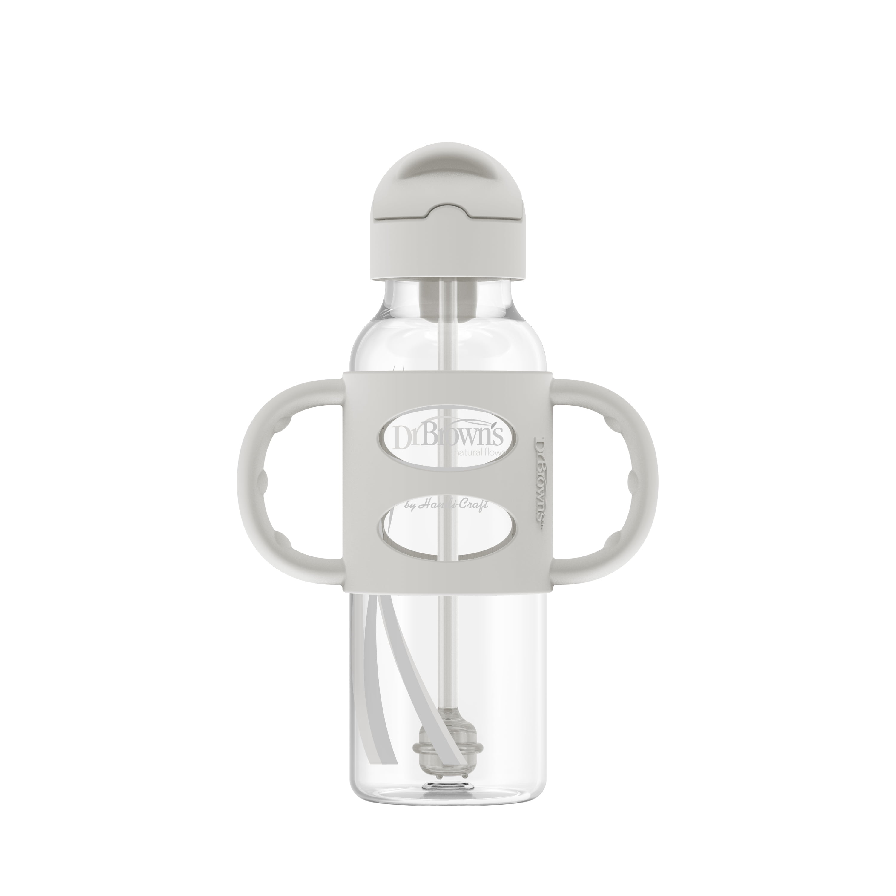 Dr. Brown's Milestones Narrow Sippy Straw Bottle, 100% Silicone Handles, 9oz/270ml, 6m+, Gray, 1 Pack