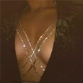 thumbnail image 4 of K-KED Women's Diamond Sexy Nightclub Beach Multi Layered Cross Body Chain Chest Chain-#3 Gold 2713, 4 of 6