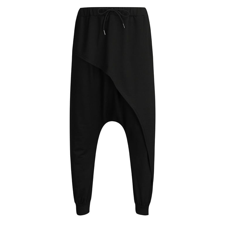 2022 Harem Pants Men Solid Elastic Baggy Drop-Crotch Pants Casual Print  Trousers irregular Pant Pockets 