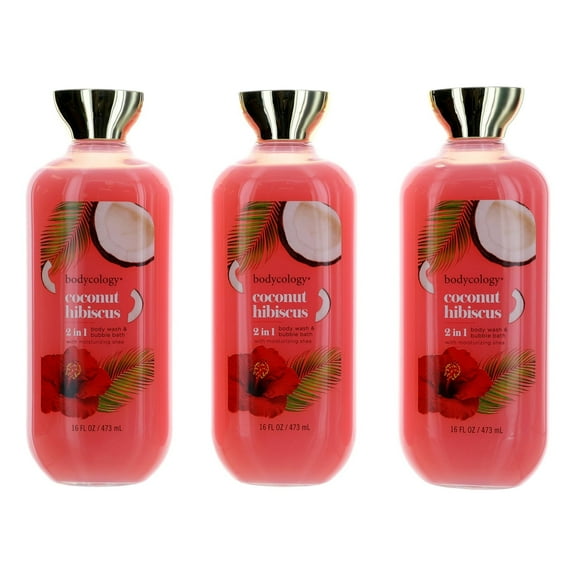 Coconut Hibiscus by Bodycology, 16 oz 2 in 1 Body Wash & Bubble Bath for Women, 3 Pack
