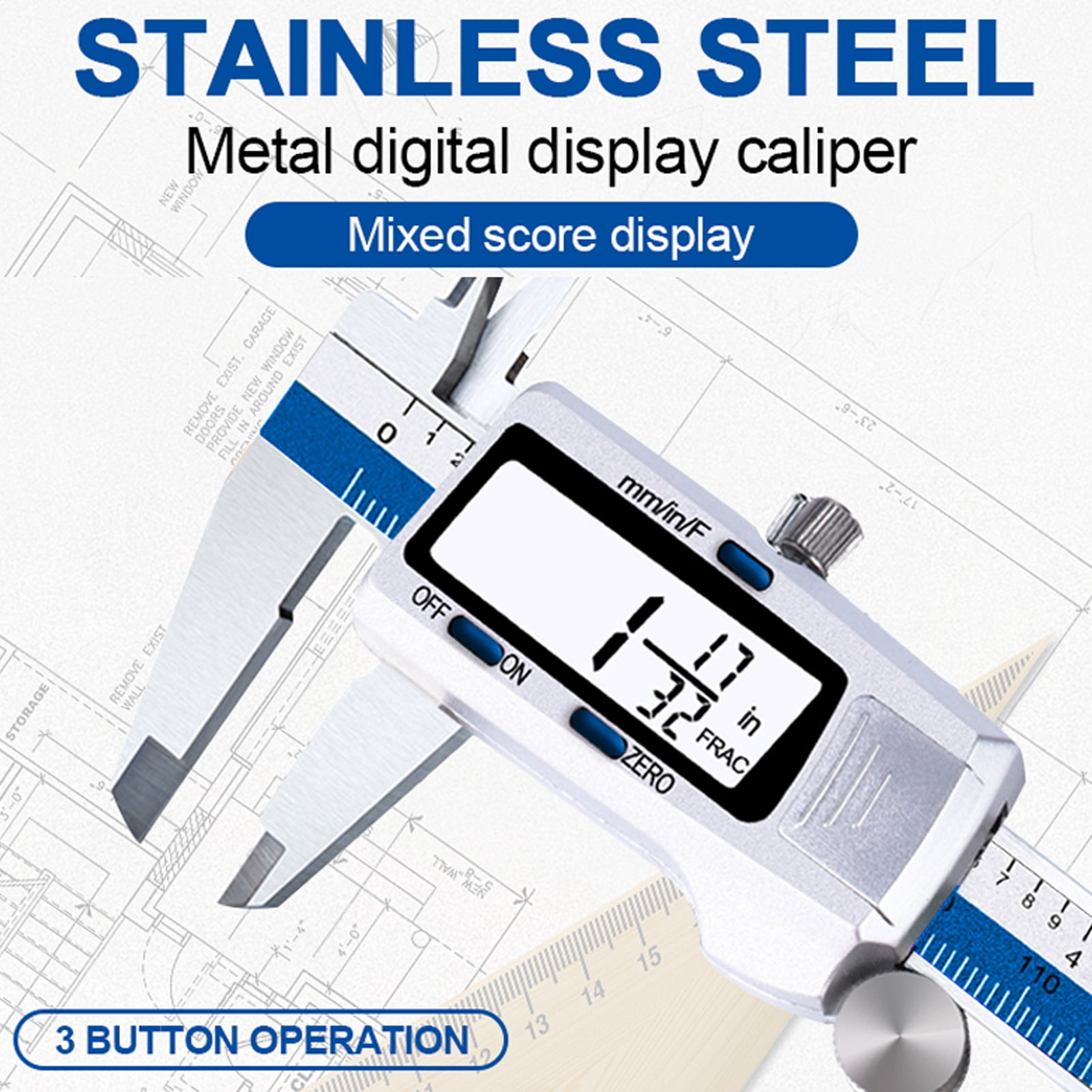 Micrometer Electronic Digital Caliper Stainless Steel Slide Caliper Measuring Tool Electronic Micrometer Caliper With Large LCD Screen 3 Measurement Units Switchable