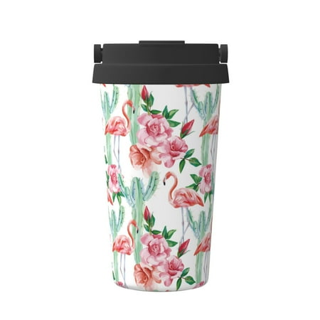 

Hirioo Flamingo Flower for Coffee Travel Mug Insulated Coffee Mug with Lid